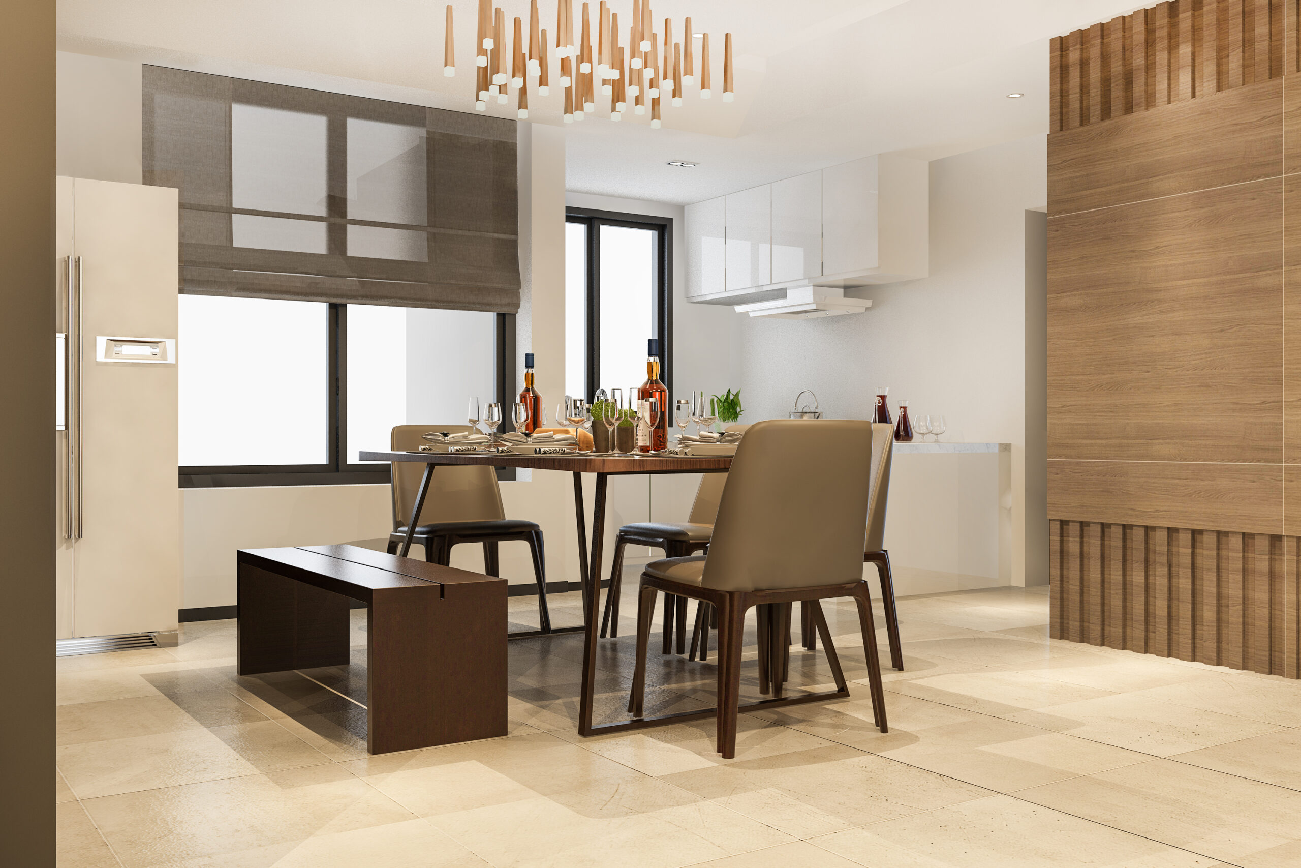 Ginter Services | Home 3d rendering dining room and kitchen with luxury decor